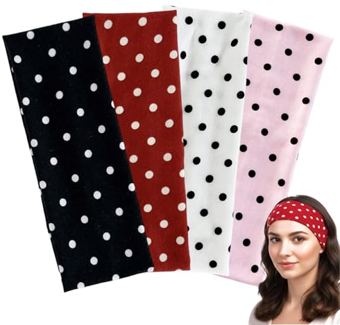 4 Stück Haarreifen Damen, Stirnband Damen, 50er Jahre Retro Polka Dots Haarbands, Stretchy Headbands für Frauen, Fashion Haarband, für Yoga, Workout und Alltag (Schwarz, weiß, rosa, weinrot)