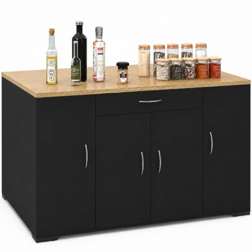 hitsuki Mueble Cocina Mueble Auxiliar Bajo Negro Encimera 110×30×70cm | Armario cocina mueble de almacenamiento mueble bajo con espacio cerrado para organizar la cocina y aprovechar mejor espacio
