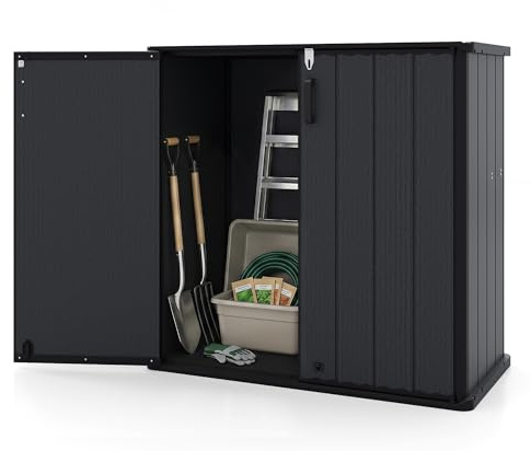 RELAX4LIFE Gartenschrank wetterfest Outdoor, 120 x 65 x 117 cm, Schwarz | Geräteschrank mit 2 abschließbaren Türen, Gartenbox aus Kunststoff, Aufbewahrungsschrank für Garten, Terrasse, Pool