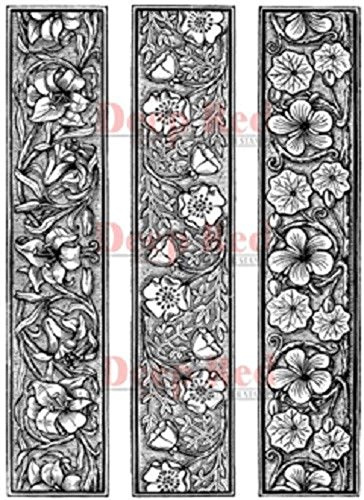 Djupröd gummifästningsstämpel Linocut blommiga paneler set kant bokmärke av djupröda frimärken