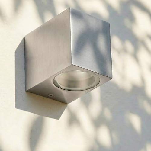 Maxkomfort Außenwandleuchte Silber mit 1x GU10 Fassung – IP54 Downlight für Balkon, Terrasse & Fassade – Lichtausrichtung nach unten – Aluminium in Edelstahloptik