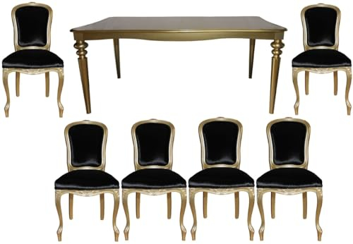 Casa Padrino Barock Luxus Esszimmer Set Schwarz/Gold - Esstisch + 6 Stühle - Möbel Antik Stil - Luxus Qualität - Limited Edition