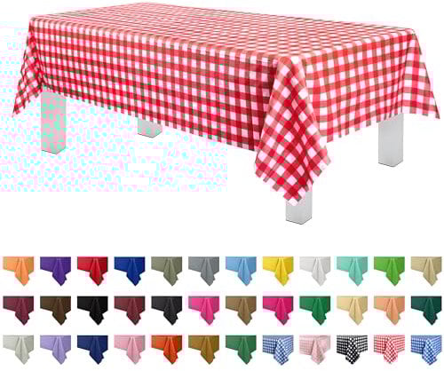 Tischdecke aus Kunststoff, kariert, 12 Stück, 137 x 274 cm, Rot