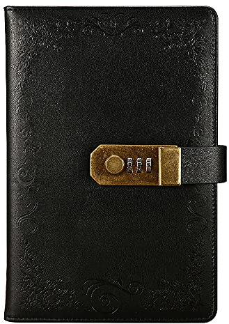 NectaRoy Notebook with Lock, Vintage PU Leather Diary Journal Writing Planner Organizer, Daily Notepad Personal Sketchbook with Combination Lock, Size 219 * 147mm