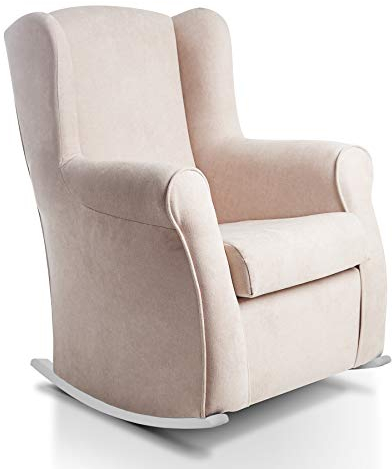SUENOSZZZ-ESPECIALISTAS DEL DESCANSO Sillon orejero balancin Blanco Carla (Sillon Lactancia) Sillón tapizado Antimanchas acualine Color Beige. Mecedora para Dormitorio, Salon o habitacion de Bebe