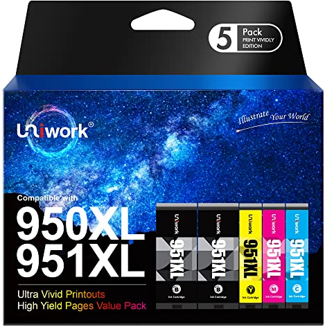 Uniwork 950XL 951XL Multipack Druckerpatronen Kompatible für HP 950 951 Officejet Pro 8600 8610 8620 8100 8615 8616 8625 8630 8640 8660 251dw 276dw (2 Schwarz, 1 Cyan, 1 Magenta, 1 Gelb)