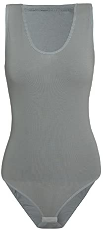 Evoni Damenbody l Damen Overall Bodysuit mit Rundhals l breite Träger l Verschluß-Haken l Unterzieh-Body mit optimaler Passform l sportlicher Damen-Body L Grau
