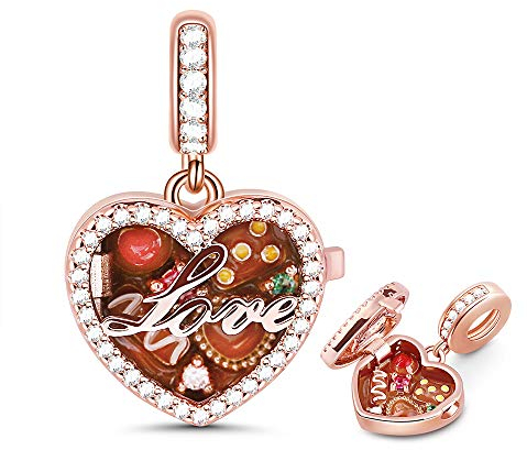 GNOCE Mesdames Charme Pendentif Chocolat En Argent Sterling 925 18 Carats Plaqué Or Rose Boîte De Chocolat Charme Perle Fit Bracelet/Collier Pour Femmes