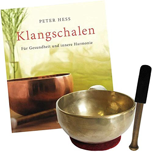 KLANGSCHALE Therapiequalität + Buch Peter Hess UNIVERSALSCHALE kleine HERZSCHALE ca. 500g Handarbeit Nepal. 4-TLG Klangmassage Set mit Klöppel + ZUBEHÖR + Buch. 70192-41