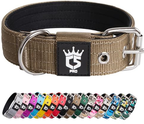 TSPRO Taktisches Hundehalsband, Robustes Halsband für Hunde mit Metallschnallenverschluss, 3,3 cm Breit, Verstellbar und Dick für Kleine Hunde (Khaki S)