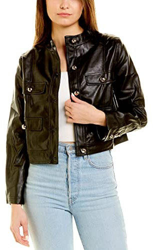 KENDALL + KYLIE Cropped-Jacke aus veganem Leder mit vier Taschen für Damen, Schwarz, 4XL Große Größen