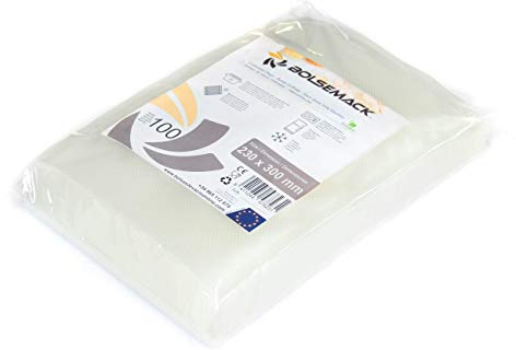 Vakuumverpackte geprägte Tasche 230 x 300 mm. 100 Stück für alle Arten von Haushaltsverpackungen, Foodsaver, Lacor, Caso, Tre Spade, etc.