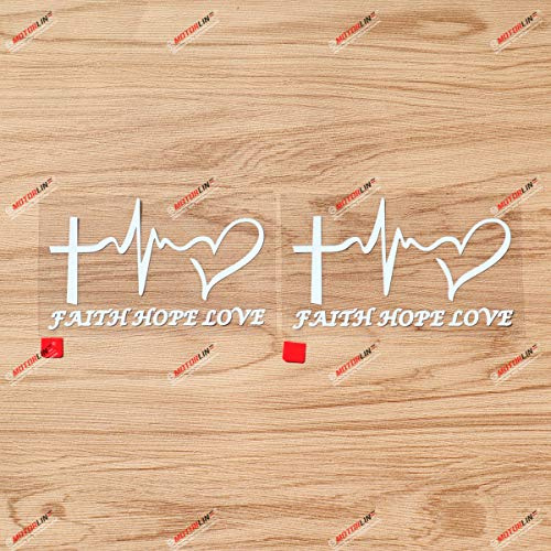 Glaube Hoffnung Liebe Jesus Kreuz Herzschlag Liebe Aufkleber Sticker Vinyl - 2er Pack Weiß, 10,2cm - Kein Hintergrund für Auto Laptop 02151