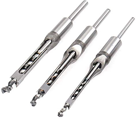 Meichoon 3Pcs Cincel de mortaja y brocas Brocas de taladro cuadrado para carpintería, juego de cinceles para mortajar, juego de brocas para cinceles de sierra para carpintería (1/4 3/8 5/8 )