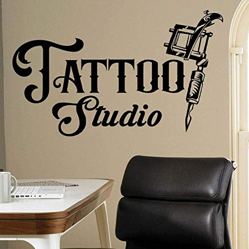 Wandaufkleber, Tattoo Studio Logo Wandtattoo Business Logo Poster Vinyl Kunst Aufkleber Tattoo Maschine Fensteraufkleber Wasserdicht 52X75Cm