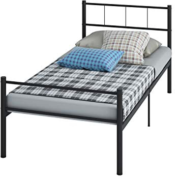 Panana Small Bedroom Single Bed Metal Frame with Headboard Black 3FT Bedstead(Black)