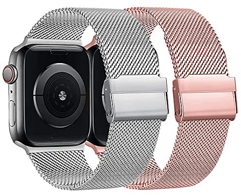 Coholl 2Pack Correa Compatible con Apple Watch 38/40/41/42/44/45/49mm,Pulsera de Metal de Acero Inoxidable Correa para iWatch Series SE 8 7 6 5 4 3 2 1,Hombres y Mujer