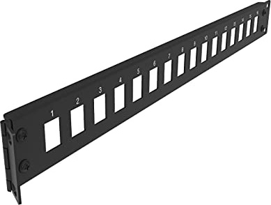 Jingchengmei Panneau de brassage vierge à 16 ports 1U pour Keystone Jack Cat.6 ou Cat.5E, montage en rack de 48,3 cm (H1UKS16H, noir)
