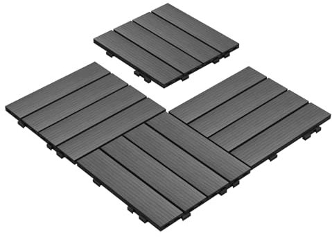 Mocosy 11pcs 1m² WPC Interlocking Decking Tiles, Garden Decking Boards, Interlocking Patio Paving Slabs, Terrace, Balcony, Lawn Wood Plastic Composite Deck Floor Tiles-Dark Grey