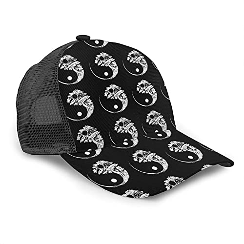 Oaieltj Unisex Baseball Cap Damen Herren Klassische Baseball Cap Verstellbare Snapback Mesh Trucker Hut Sonnenhut, Yin Yang Bonsai-Baum, Schwarz, One size