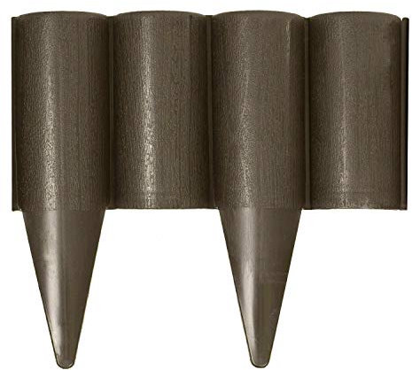 Brown Lawn Edging Border Palisade - 2.5 metres / 8.2 ft Long - Garden Fencing with Wood Log Texture and Ground Stakes for Landscaping, Flower Beds, Patio, Lawn, Pavement Edge