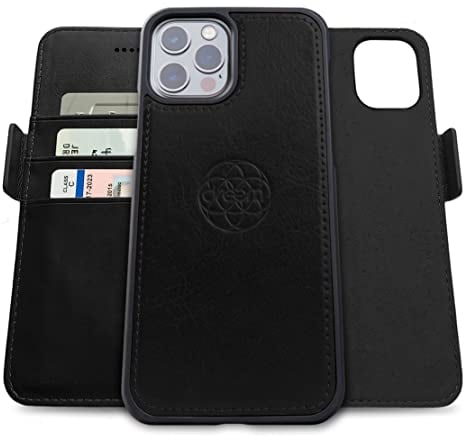 Dreem Fibonacci kompatibel mit iPhone 13 Pro Brieftaschen-Etui / 2-in-1 stoßfestes Etui und abnehmbares Folio aus veganem Leder, MagSafe-kompatibel, RFID-Schutz [Schwarz]