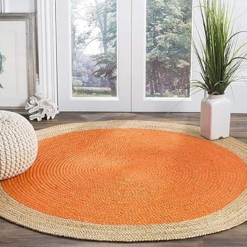 DN HANDICRAFT Indischer Teppich, traditioneller Jute-Teppich, 250 x 250 cm, traditioneller Jute-Teppich, Bettvorleger, orange-braun