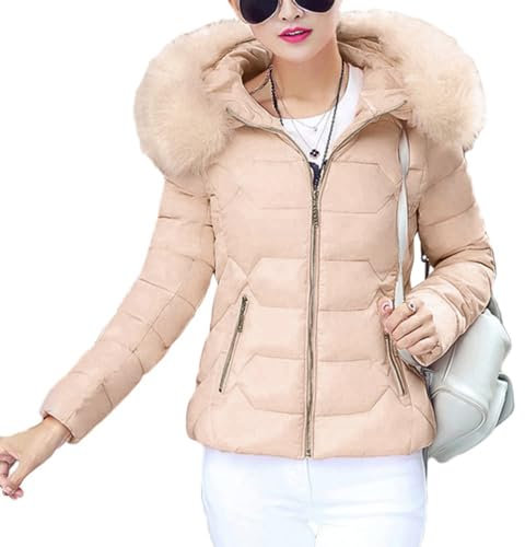 Onsoyours Femme Manteau d'hiver Jacket Court Veste à Capuche Fourrure Chaud Doudoune Elegant Slim Fit Parka Veston A Rose XL