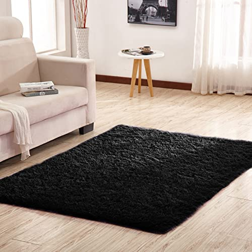 CHBIN Kunstfell 50x160cm Shaggy Teppich Nachahmung Wolle Teppich Fellteppich Faux Lammfell Flauschig für Wohnzimmer Kinderzimmer Schlafzimmer Flur Läufer, Schwarz