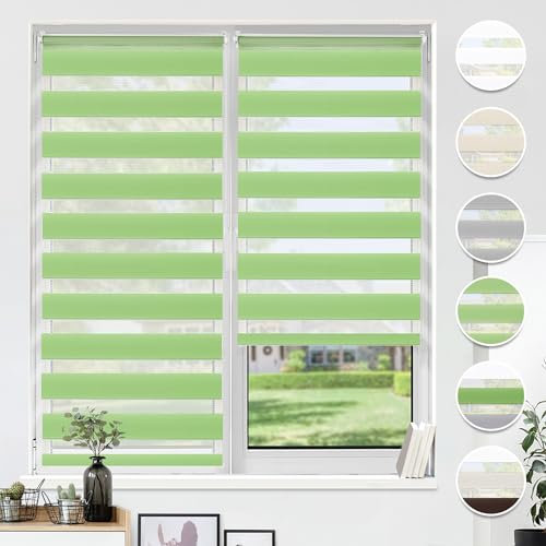 HOMEDEMO Store Enrouleur Jour Nuit sans Perçage, Double Tissu avec Clips, Rideau Occultant pour Fenêtre & Porte, 50 x 110 cm (Largeur du Tissu 46 cm), Vert