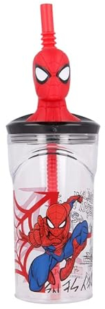ILS I LOVE SHOPPING Verre 360 ml Gobelet avec paille et personnage 3D pour enfants sans BPA (Spiderman)