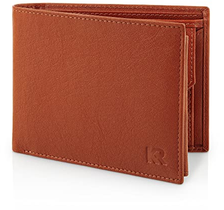 KRONIFY Leder Geldbörse Herren I Echtleder Portmonee Herren I RFID Schutz I Querformat I Brieftasche Herren mit Münzfach I 13 Kartenfächer I Geldbeutel Herren I eleganter Box I Nappa Rotbraun