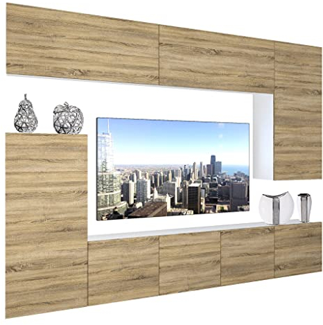 BELINI Wohnwand Wohnzimmer-Set Vollausstattung Moderne Schrankwand mit LED-Beleuchtung Anbauwand TV-Schrank Sonoma Eiche