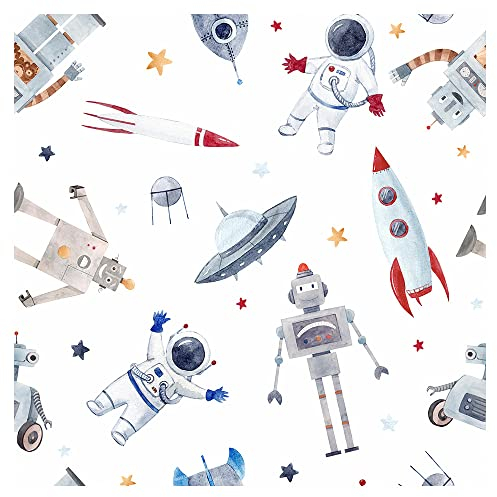 murando Tapete selbstklebend 10m Wandtattoo dekorative Möbelfolie Dekorfolie Fotofolie Panel Wandaufkleber Wandposter Wandsticker - Roboter im Weltall Kosmos Rakete e-B-10021-j-a