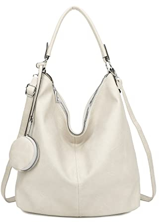 OBC Damen Tasche Shopper Hobo-Bag Schultertasche Umhängetasche Handtasche Damentasche Reisetasche Beuteltasche Leder Optik Beige