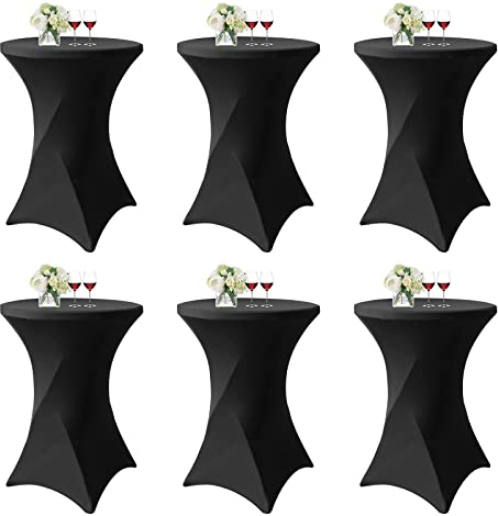 6er-Set Schwarz Stretch Stehtisch Husse für Bistrotisch Ø 80-85 cm Spandex Stretch Tischdecke, Verstärkung im Fußbereich Für Hochzeit Geburtstagsfeier Bankett Stehtische und Bistrotische(80×110cm)