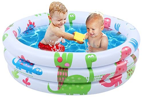 GAESHOW Mini Planschbecken, Aufblasbares Planschbecken für Kinder, Kleiner Pool, Tragbarer Druck Dinosaurier Mini Pool für Draußen und Drinnen