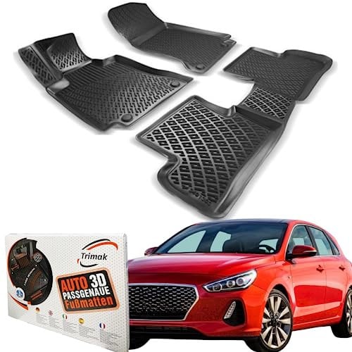 Trimak Passgenau 3D Fussmatten Auto Kompatibel mit Hyundai i30 3 Gen ab 2017 Auto Zubehör 1. und 2. Reihe Gummimatten Autos TPE Allwetter Geruchlos rutschfest Vorne & Hinten Schwarz