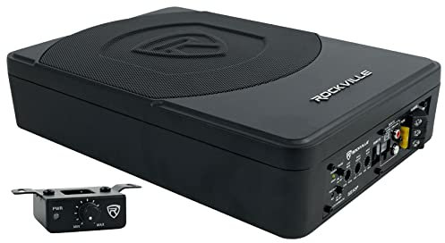Rockville SS10P 800W Slim Under-Seat Active Car/Truck Subwoofer, Deep Bass, Built-in Amplifier, Remote Control, Perfect for Car Audio Enthusiasts