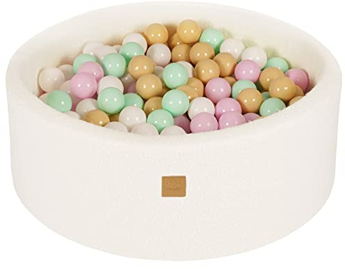MEOWBABY Bällebad 90x30 Boucle - Bällebad Baby ab 1 Jahr - Bällebad Kinder - Weiches Schaumstoff Ballgrube mit 200 Bällen, Weiß