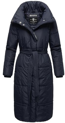 Navahoo Damen Wintermantel Warmer Steppmantel extralang mit Gürtel Mirenaa Navy Gr. XXL