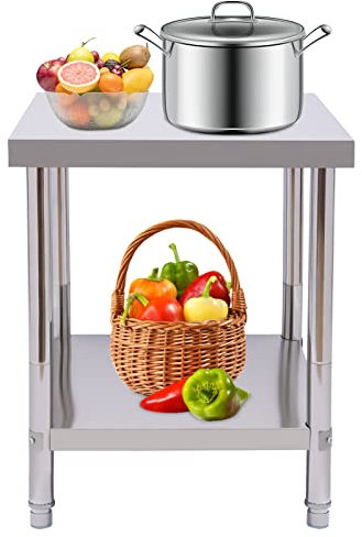 GMSLuu Edelstahl Tisch für Vorbereitung & Arbeit kommerzielle Heavy Duty Food Prep Worktable mit Unterregal für Restaurant Haus und Hotel (60 * 45 * 80cm mit Füßen)