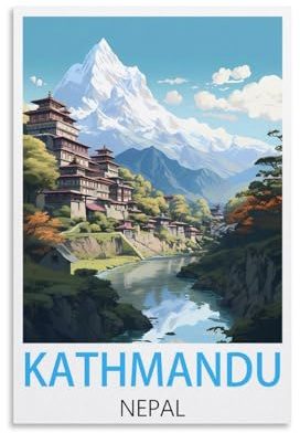 KmoNo Kathmandu Nepal Vintage-Reiseposter, 40 x 60 cm, Wanddekoration, Gemälde, Leinwand, Wandkunst, Wohnzimmer, Poster, Schlafzimmer