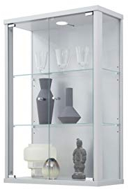 K-Möbel VR-Wohnwelten Hängevitrine (82x56x25,2cm) in Silber/Alu mit 2 Glasböden & LED - Modellauto Vitrine Silber/Alu - Vitrinenschrank - Sammlervitrine - Glasvitrine klein Regal Glas Mini Vitrine