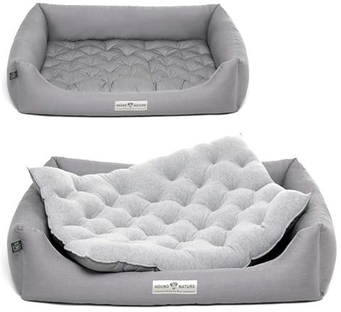 HOUND & NATURE | Öko Hundebett Zürich | Orthopädisch/Fest | Gr. L für Größere Hunde - Kuscheliges, Flauschiges Hundebett Waschbar mit Wende - Liegekissen (L - 105x75 cm, Hellgrau)