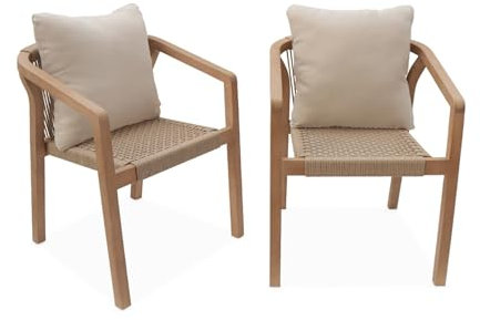 sweeek - Lot de 2 chaises de Jardin en Bois et Corde. empilables. intérieur/extérieur