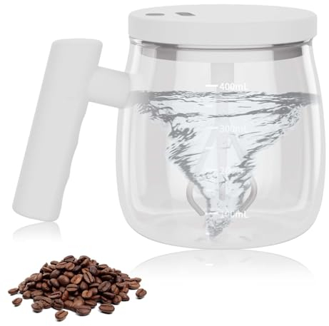 Asfrode SelbstrüHrende Tasse, 400ML Natron-Kalk-Glas RüHrbecher, Tragbarer Coffee Mug Mit Automatischem RüHrer, SelbstrüHrende Tasse FüR Milch, Proteinpulver, BüRo/KüChe/Reise/Zuhause, Geschenke