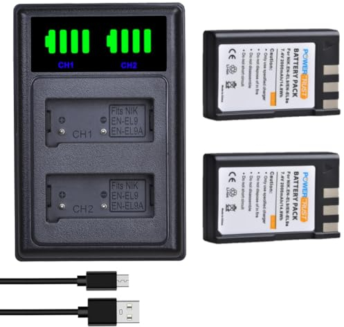 PowerTrust 2X 2000mAh EN-EL9 EN-EL9a Akku mit Typ-c Ladegerät für Nikon D3000, D5000, D40, D40x, D60