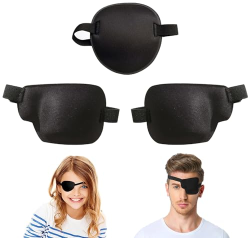 TRKETK 3 Pièces Patchs pour Les Yeux, 3D Réglables pour Les Yeux Droit et Gauche Patch Cache-Oeil Paresseux Réglables pour L'amblyopie Yeux de Pirate Patch avec Boucle Réglable Cache-Oeil Médical