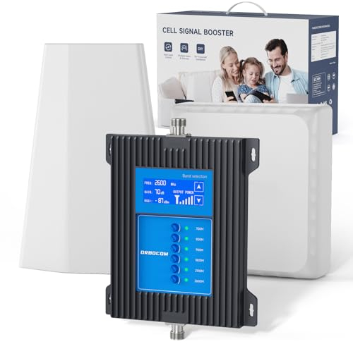 ORBOCOM Amplificador Señal Movil en Banda 1/3/7/8/20/28 5G 4G LTE 3G gsm Repetidor Amplificador de Cobertura Movil para Casa y Oficina -70 dB Antena de Alta Ganancia Compatible con Vodafone Orange etc